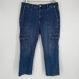 Michael Kors Cargo Jeans Women Size 14 Petite Blue Utility Pocket Denim Pants